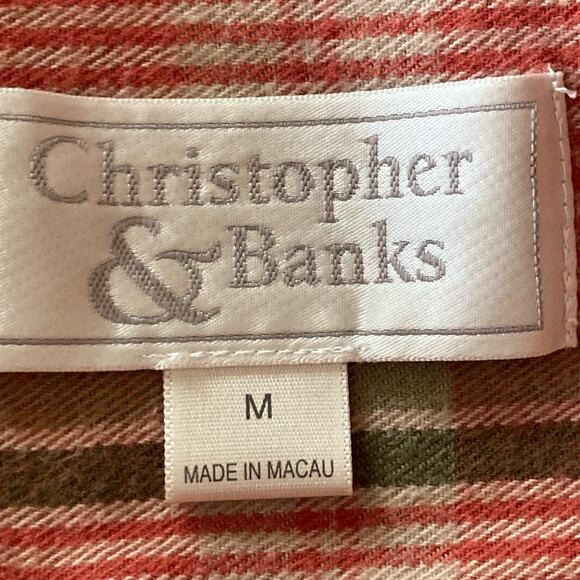 Christopher & Banks Orange Green Plaid Full Zip Cotton Twill Jacket Hooded MED - Picture 8 of 10